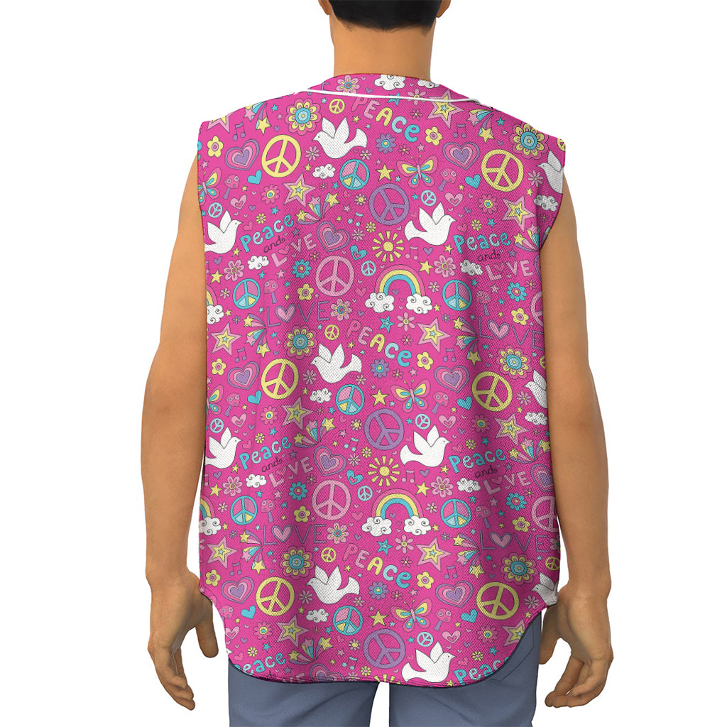 Girly Peace Sign And Love Pattern Print Sleeveless Baseball Jersey