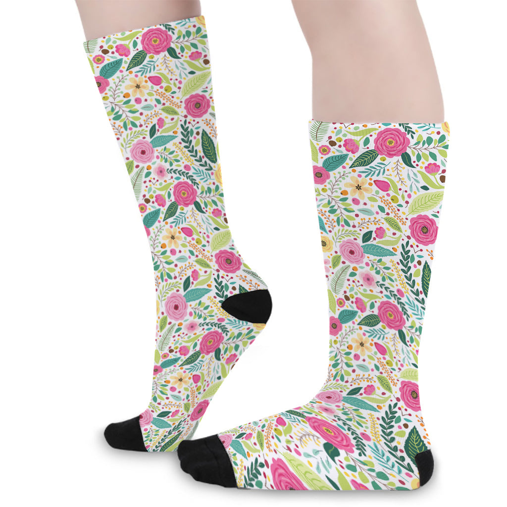 Girly Spring Flower Pattern Print Long Socks