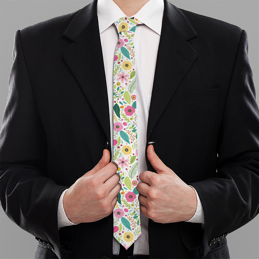 Girly Spring Flower Pattern Print Necktie