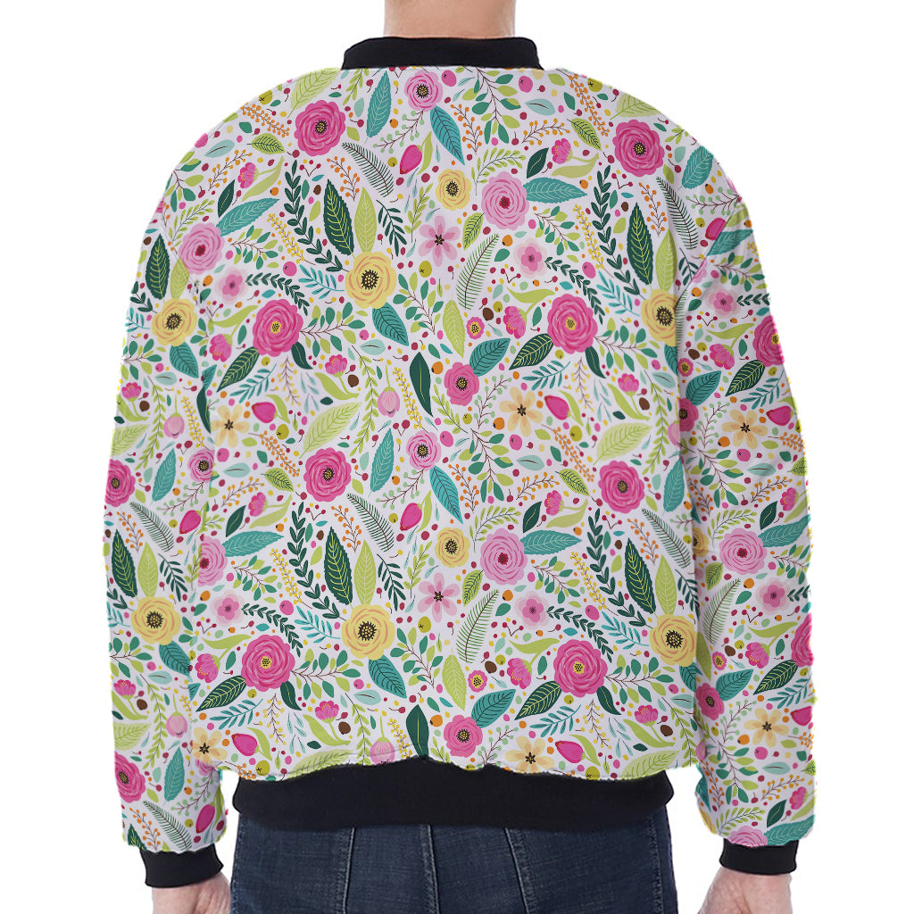 Girly Spring Flower Pattern Print Zip Sleeve Bomber Jacket