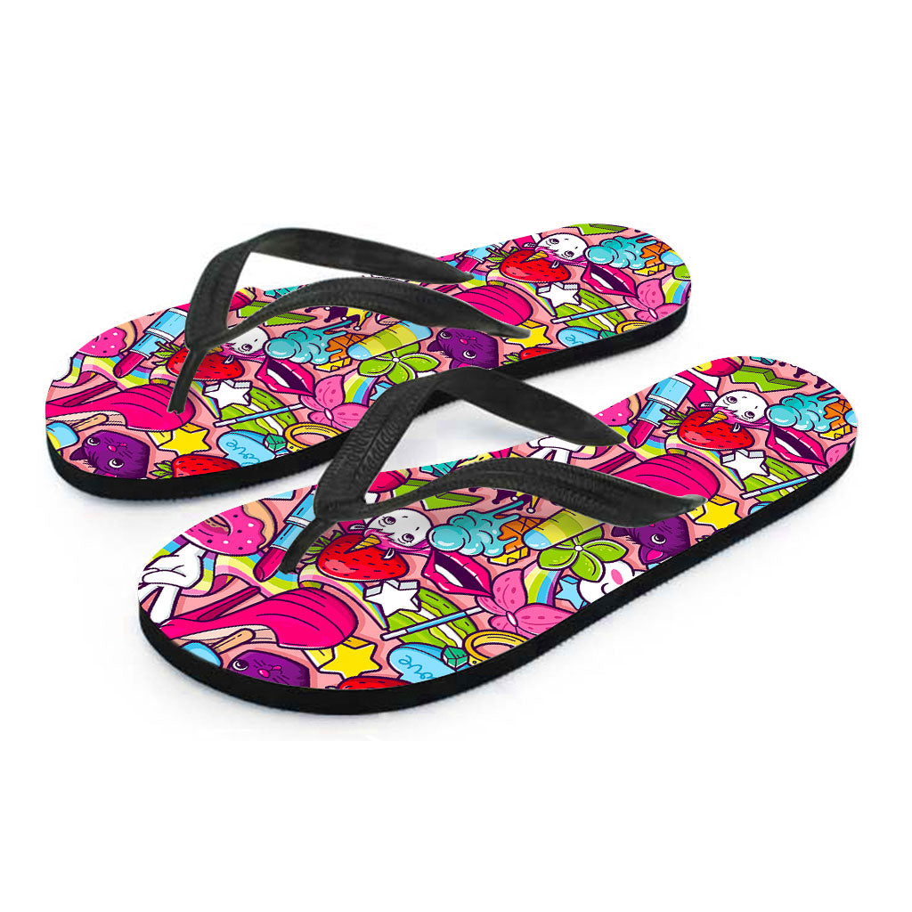 Girly Unicorn Cartoon Pattern Print Flip Flops