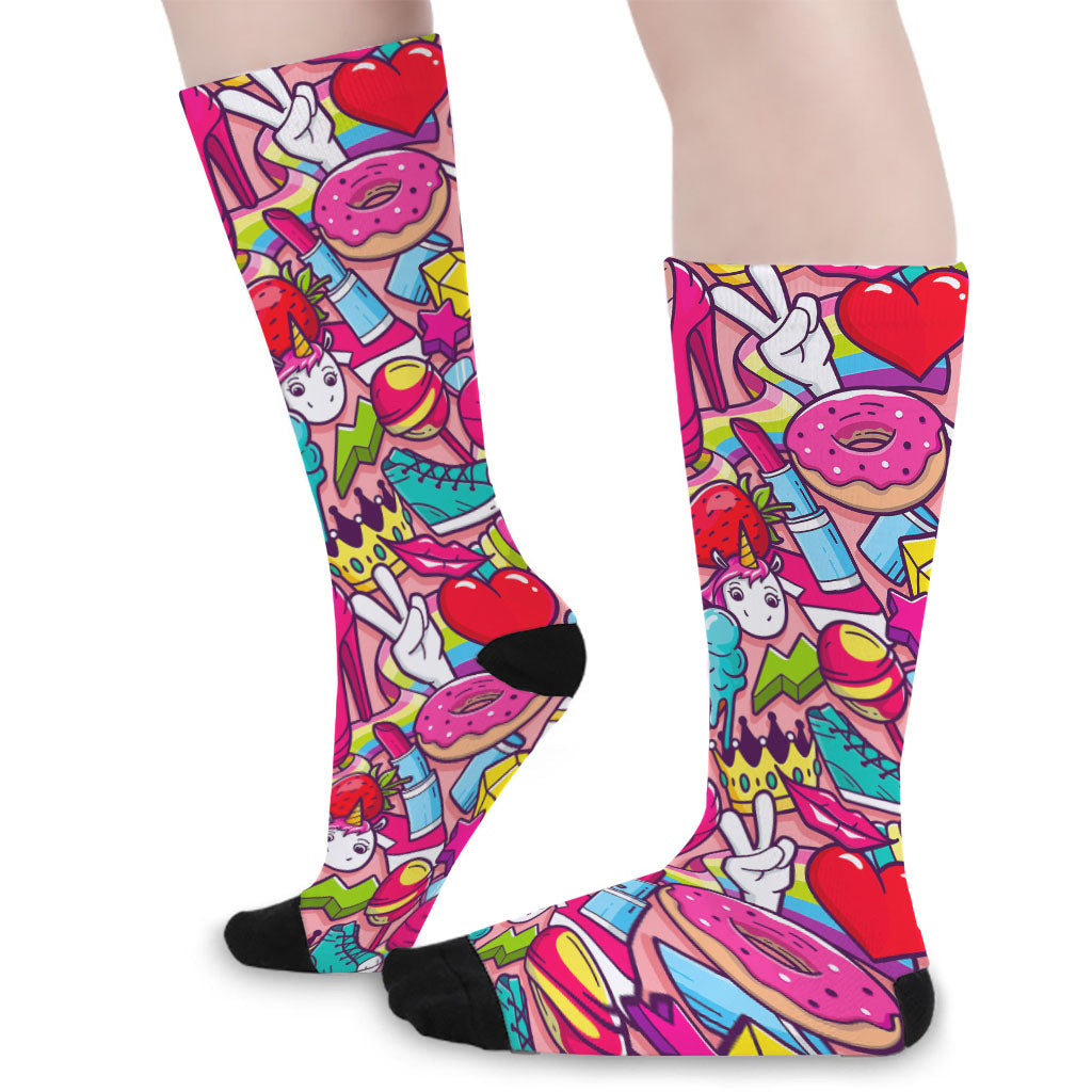 Girly Unicorn Cartoon Pattern Print Long Socks