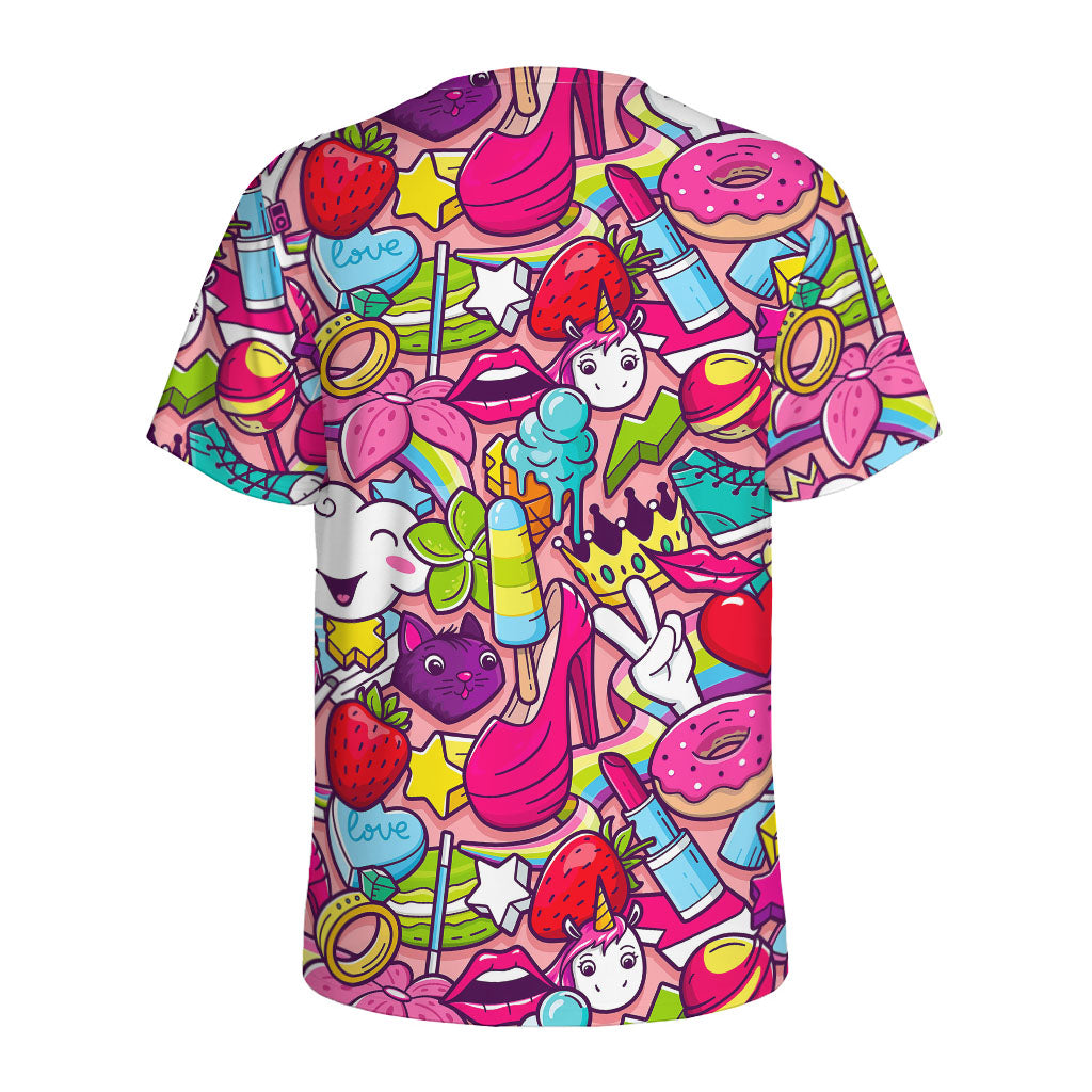 Girly Unicorn Cartoon Pattern Print Men's Sports T-Shirt