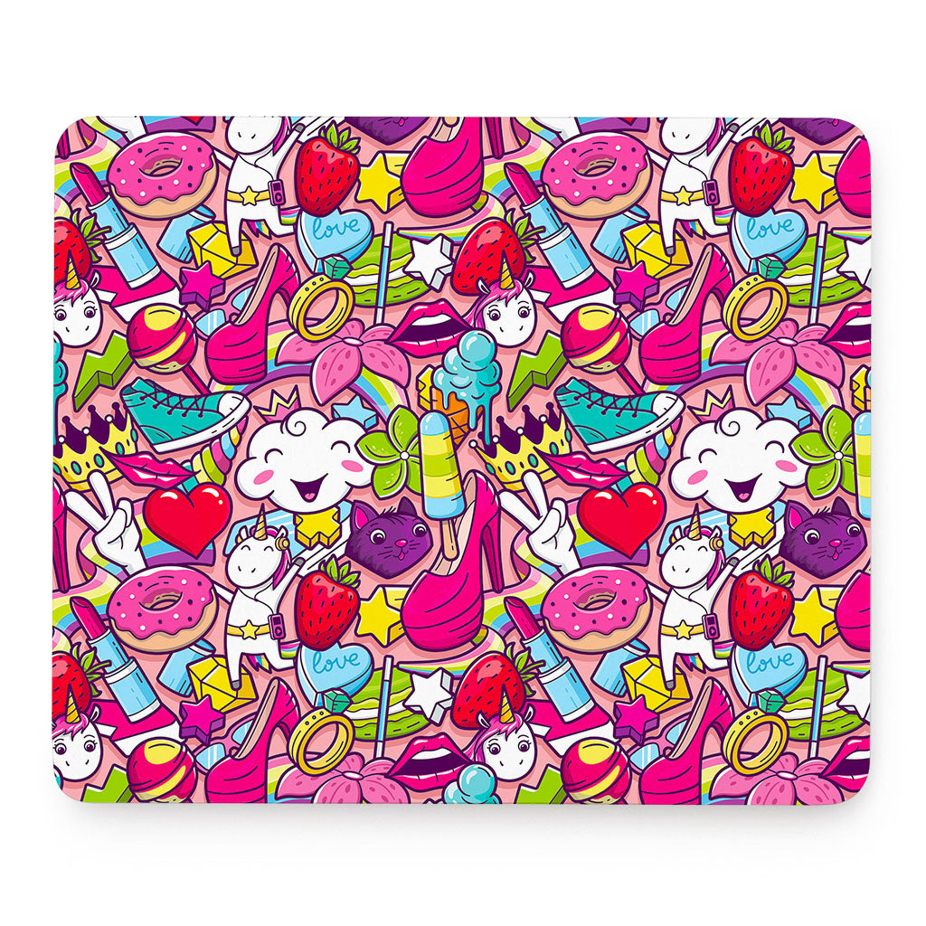 Girly Unicorn Cartoon Pattern Print Mouse Pad