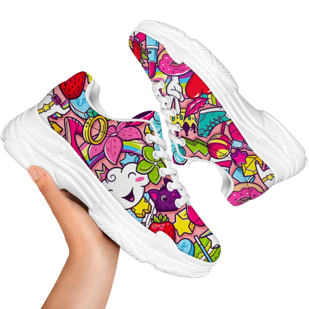 Girly Unicorn Cartoon Pattern Print White Chunky Shoes