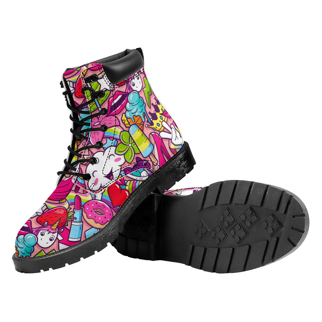 Girly Unicorn Cartoon Pattern Print Work Boots