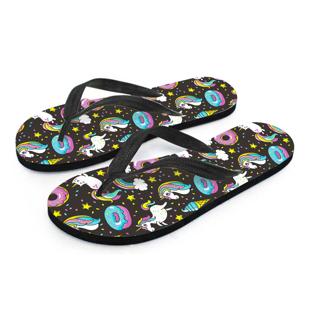 Girly Unicorn Donut Pattern Print Flip Flops