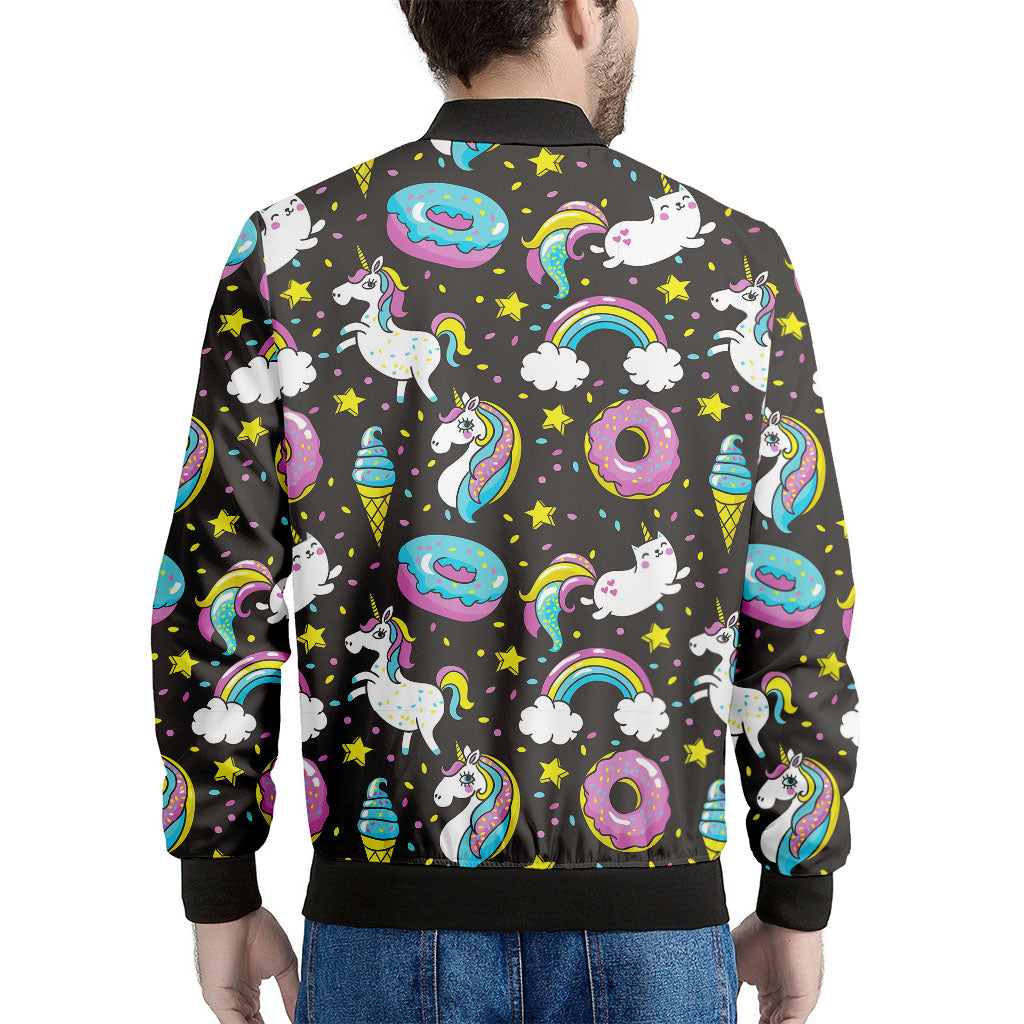 Girly Unicorn Donut Pattern Print Men's Bomber Jacket