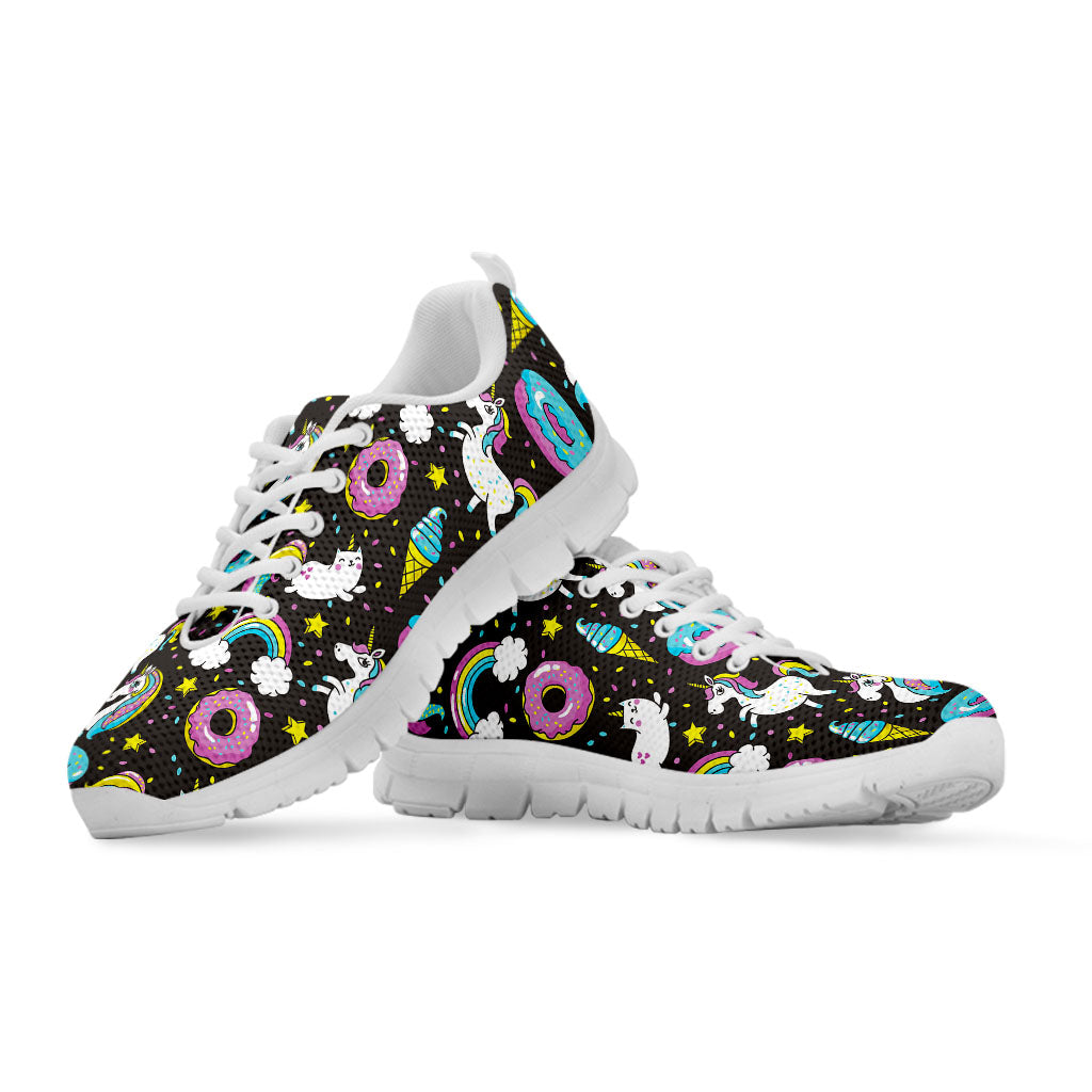 Girly Unicorn Donut Pattern Print White Running Shoes