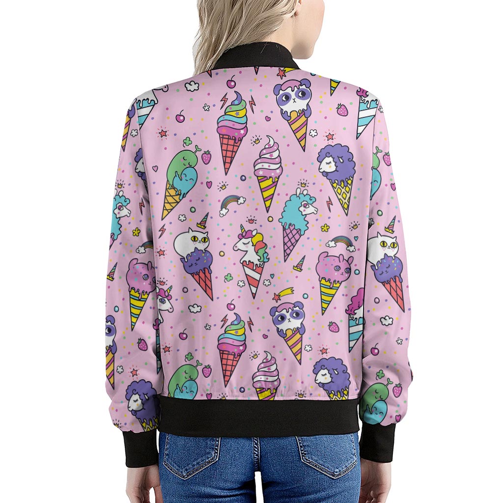 Girly Unicorn Ice Cream Pattern Print Women's Bomber Jacket