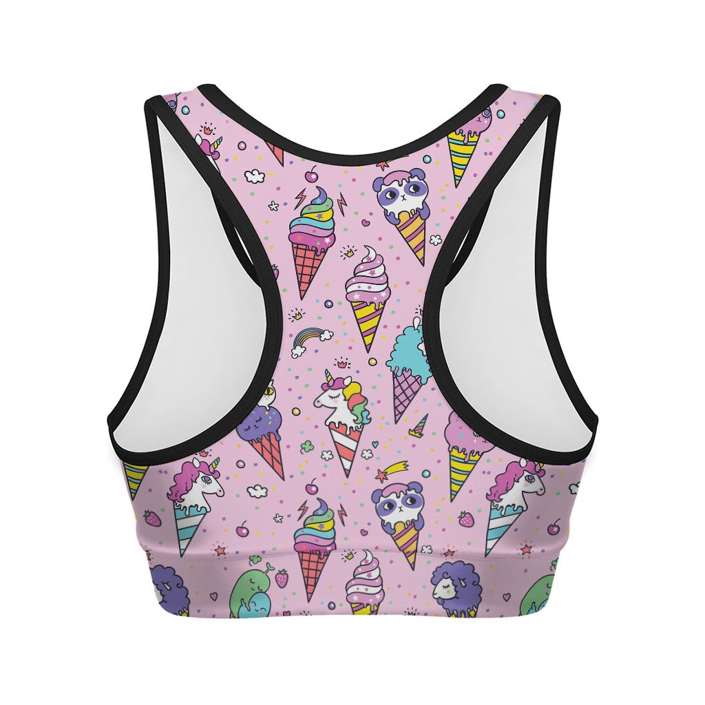 Girly Unicorn Ice Cream Pattern Print Women's Sports Bra