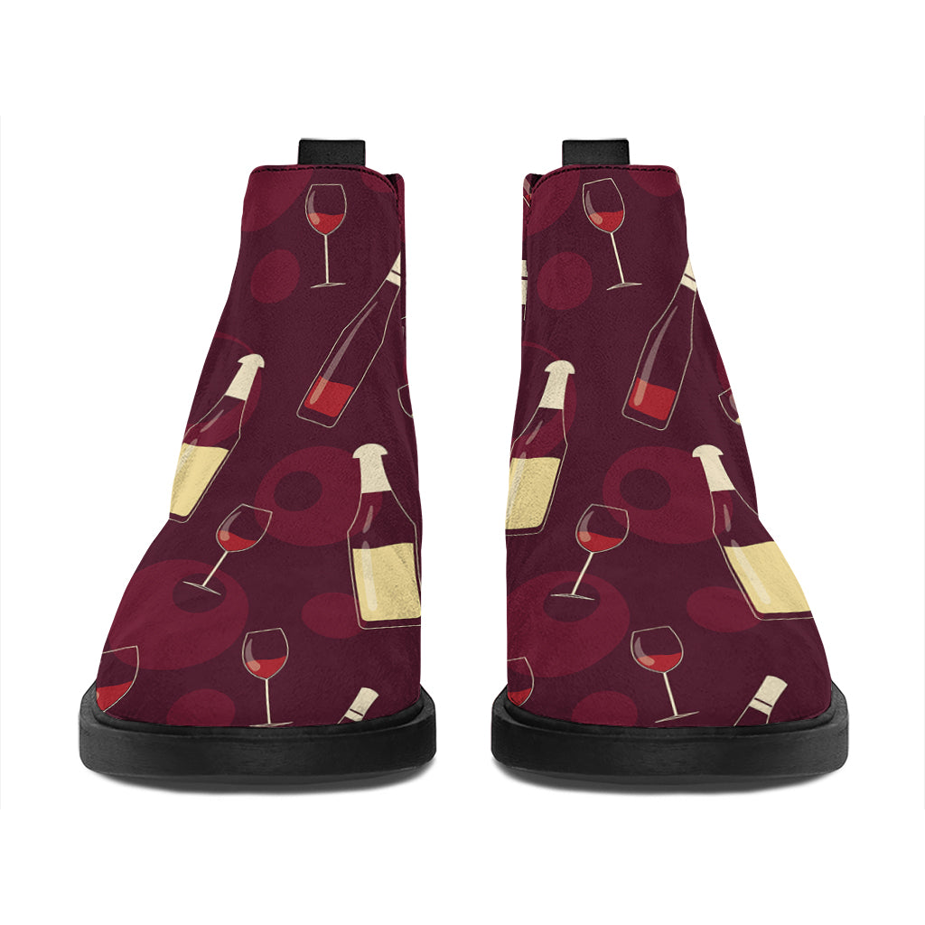 Glasses And Bottles Of Wine Print Flat Ankle Boots