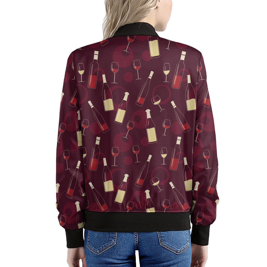 Glasses And Bottles Of Wine Print Women's Bomber Jacket
