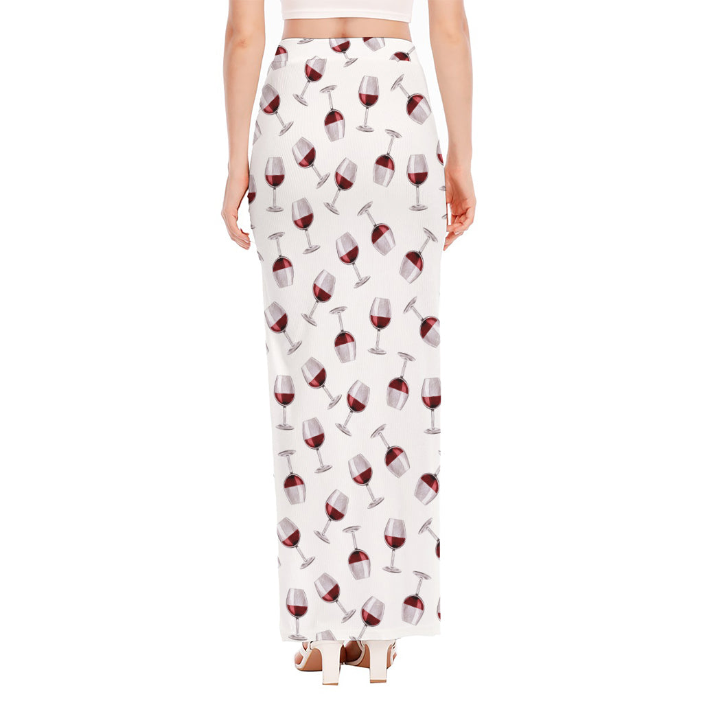 Glasses Of Wine Pattern Print High Slit Maxi Skirt
