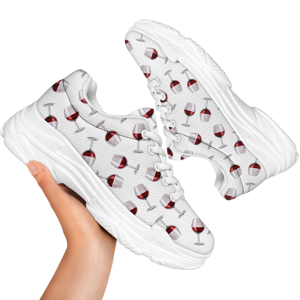 Glasses Of Wine Pattern Print White Chunky Shoes