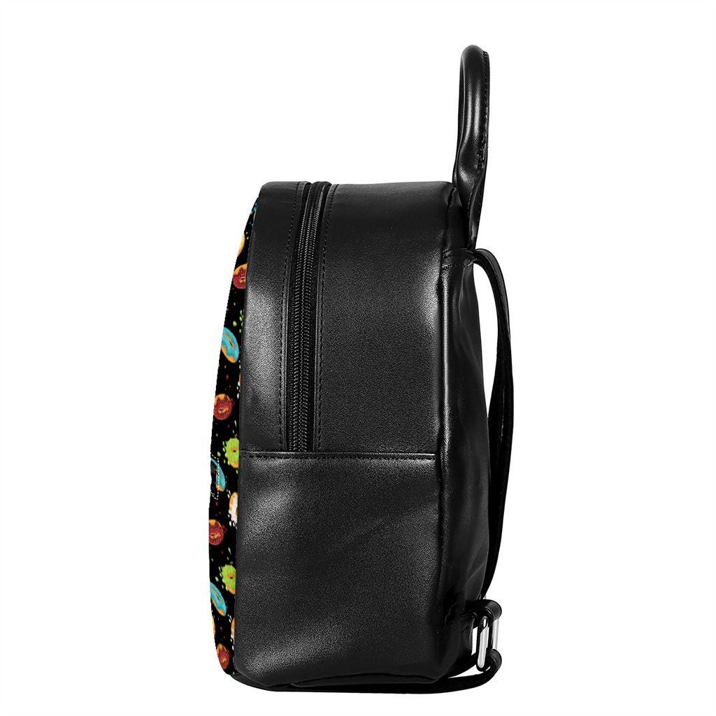 Glaze Donut Pattern Print Leather Backpack