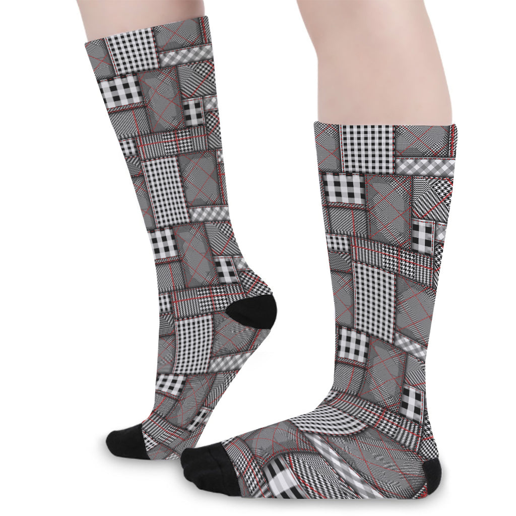 Glen Plaid Patchwork Pattern Print Long Socks