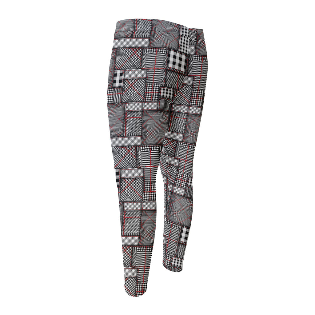 Glen Plaid Patchwork Pattern Print Men's Compression Pants