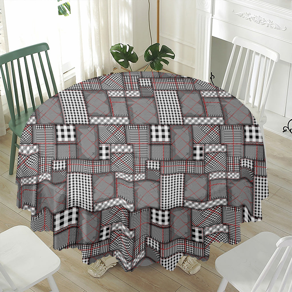 Glen Plaid Patchwork Pattern Print Waterproof Round Tablecloth