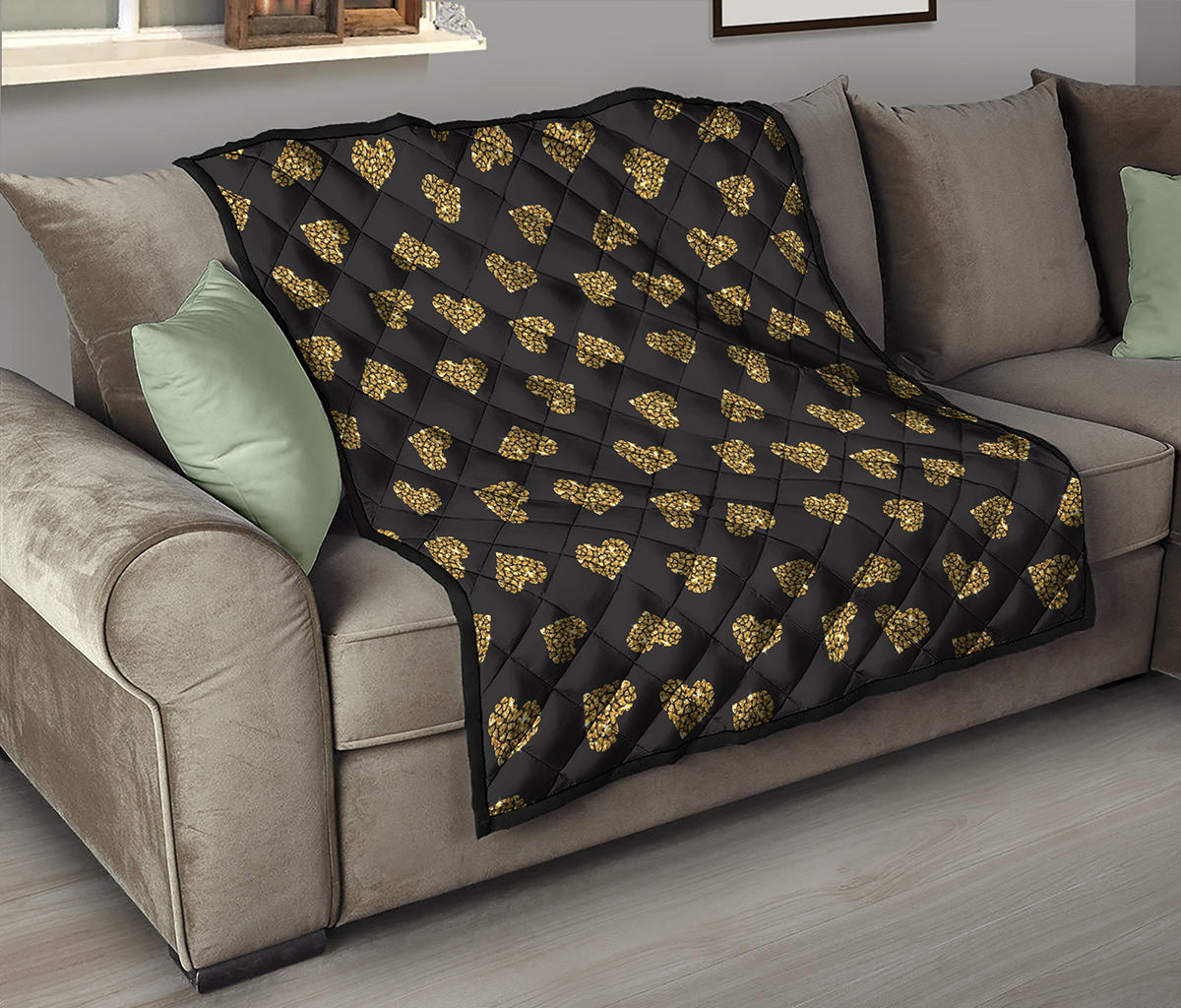 Gold Heart (NOT Real) Glitter Print Quilt
