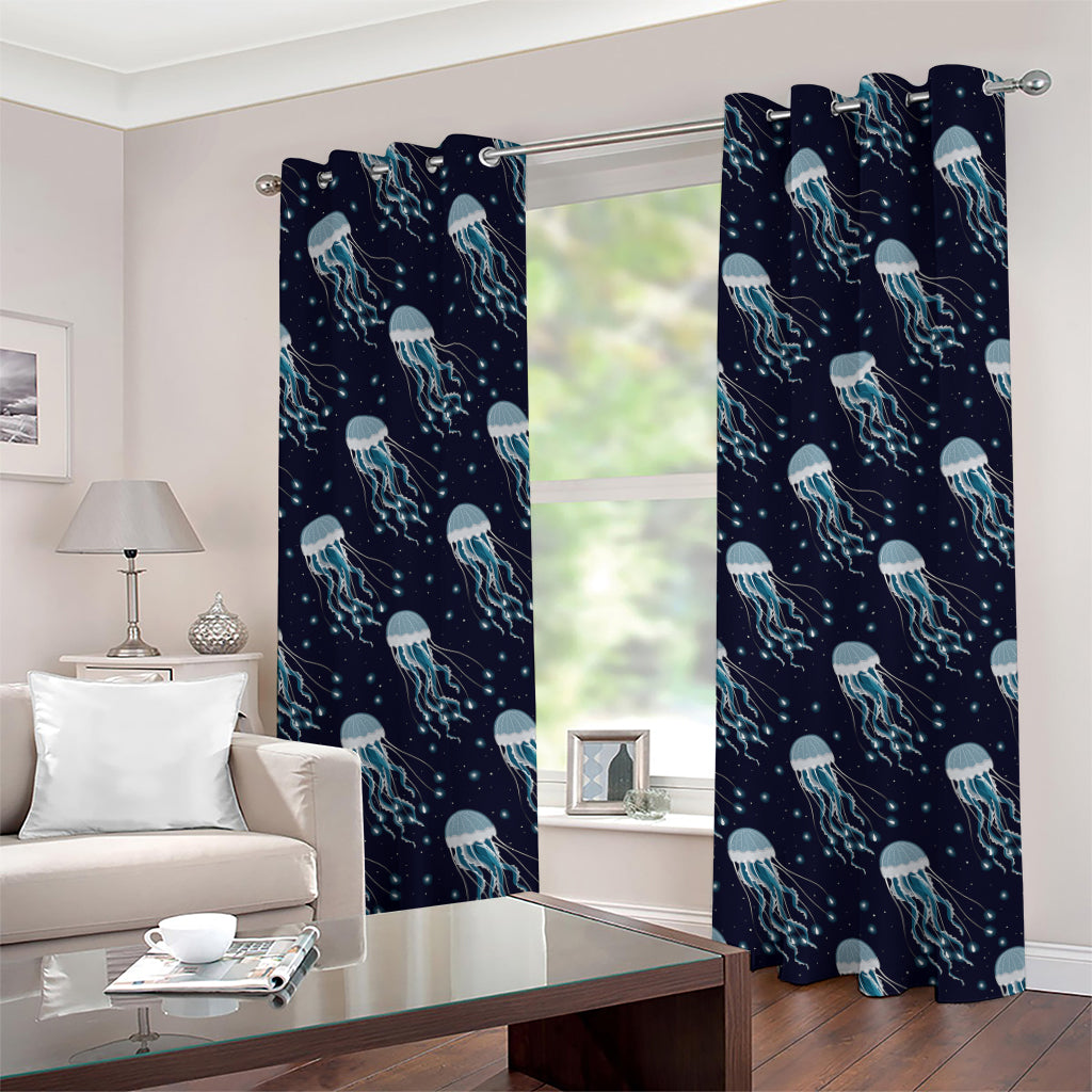 Glowing Jellyfish Pattern Print Grommet Curtains