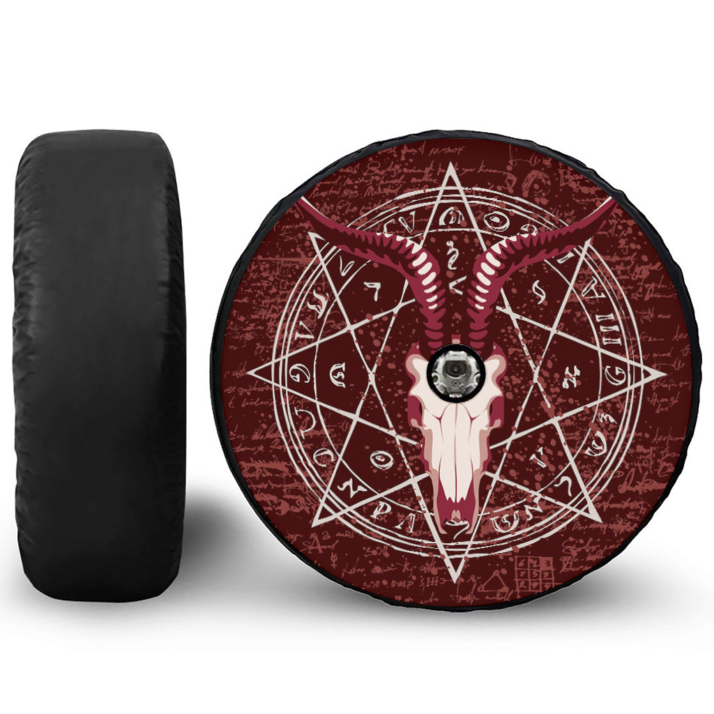Goat Skull Pentagram Print Tire Cover With Camera Hole
