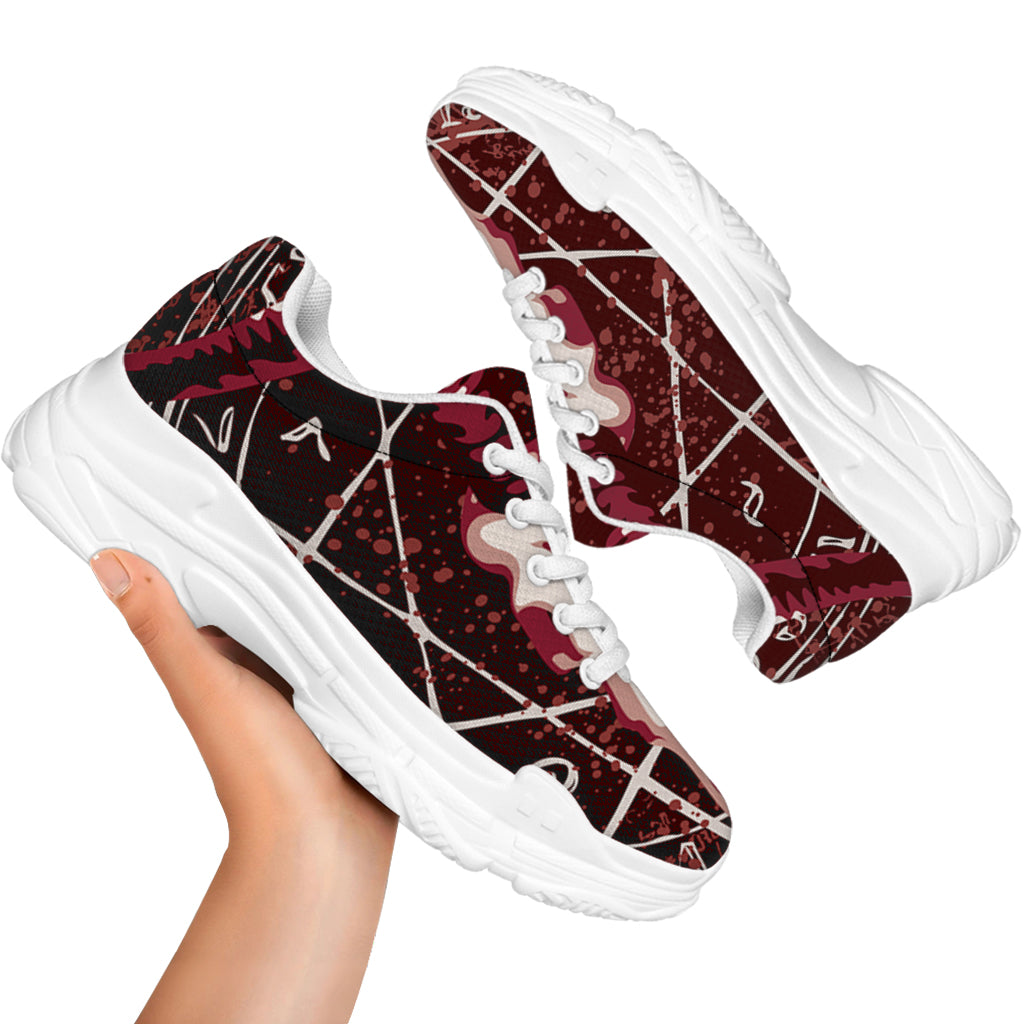 Goat Skull Pentagram Print White Chunky Shoes