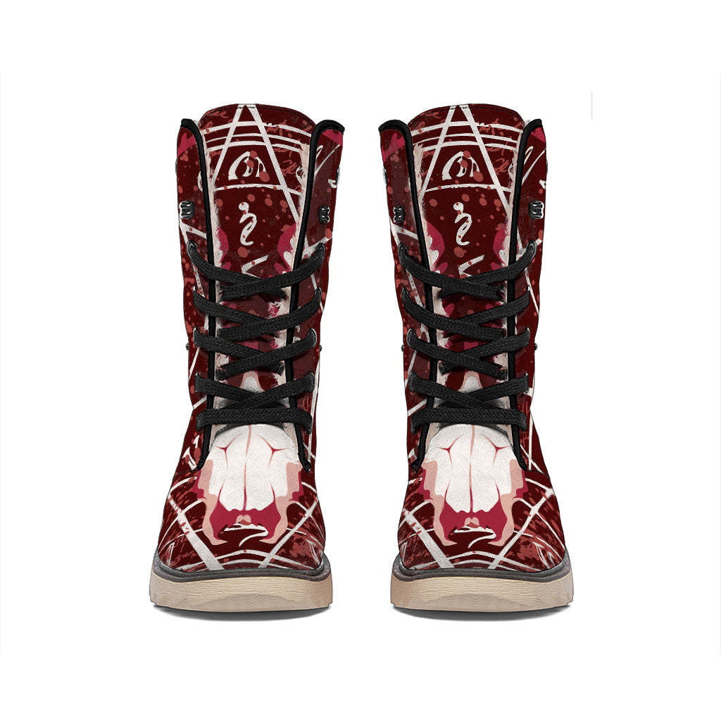 Goat Skull Pentagram Print Winter Boots
