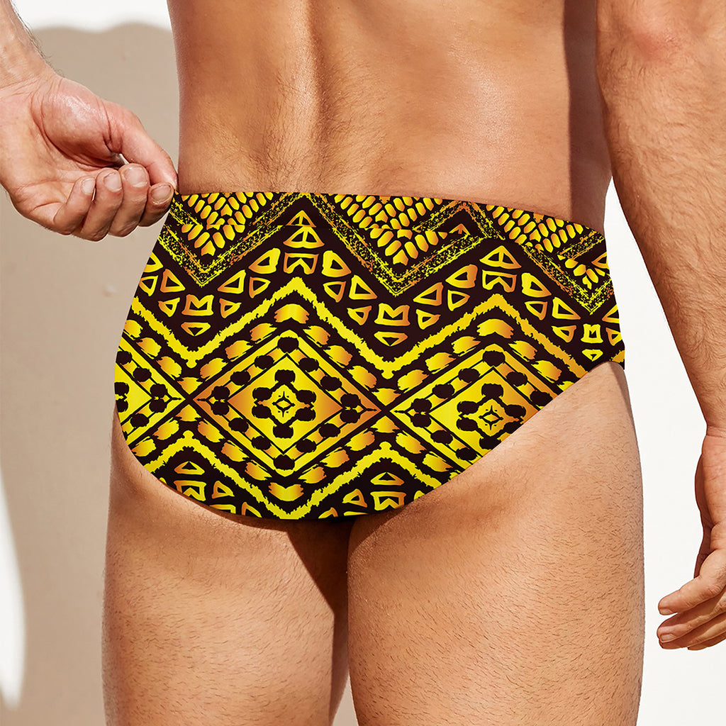 Gold African Ethnic Tribal Pattern Print Men's Swim Briefs