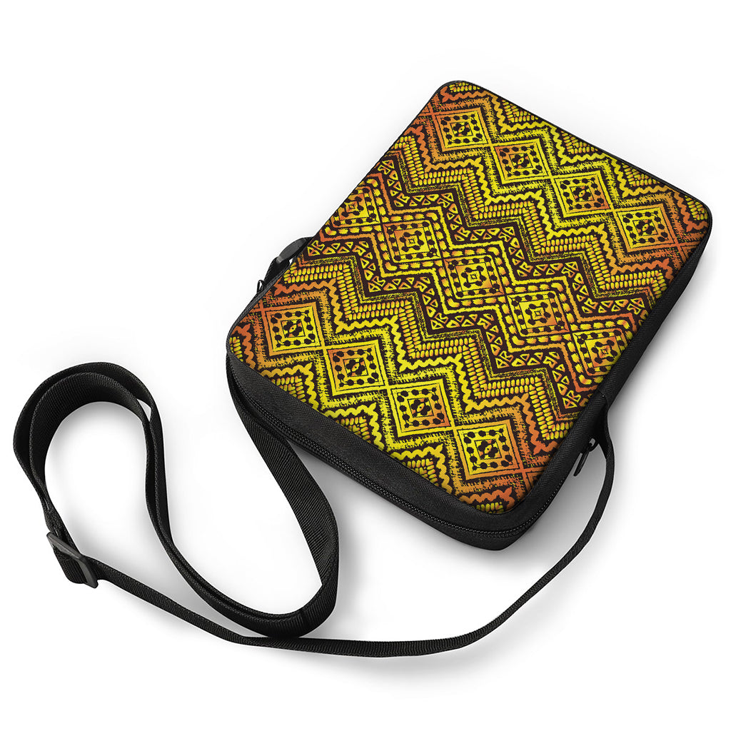 Gold African Ethnic Tribal Pattern Print Rectangular Crossbody Bag