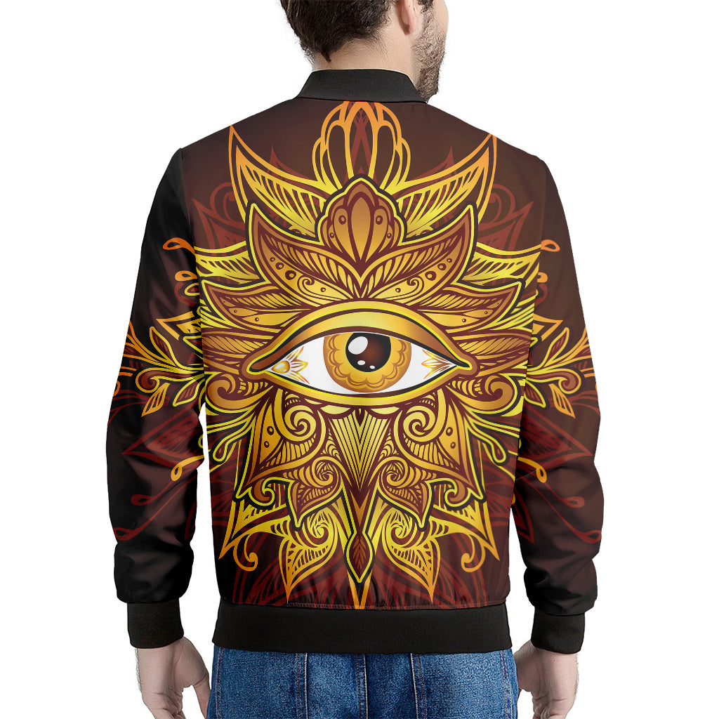 Gold All Seeing Eye Print Men's Bomber Jacket