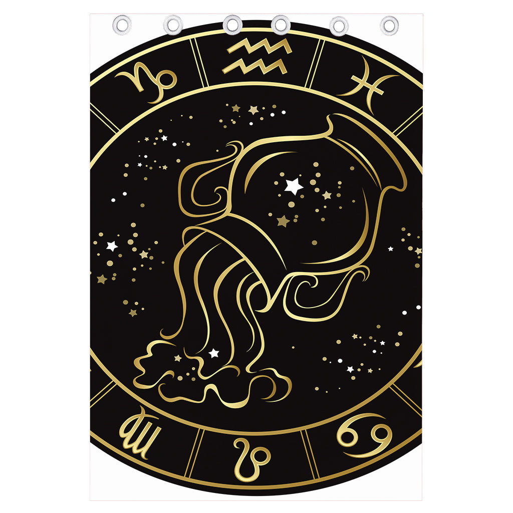 Gold And Black Aquarius Sign Print Curtain