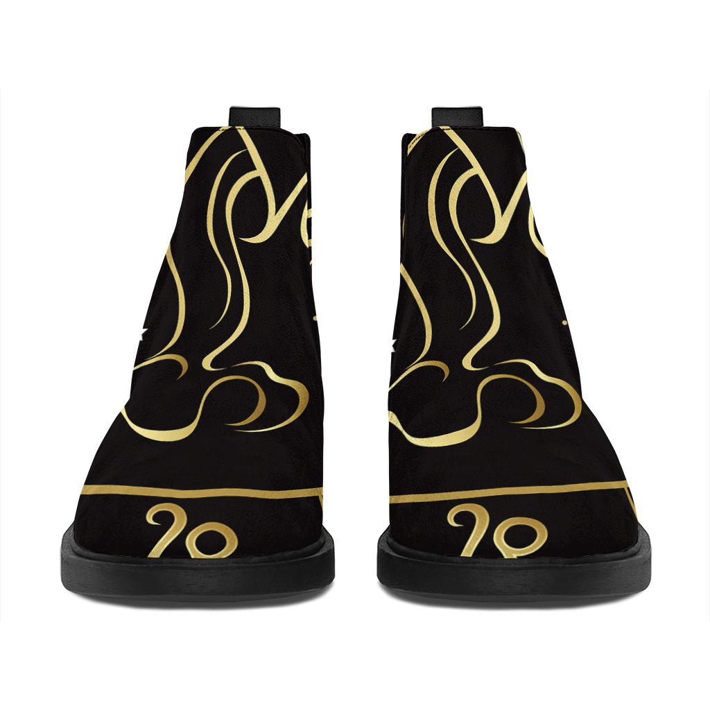 Gold And Black Aquarius Sign Print Flat Ankle Boots