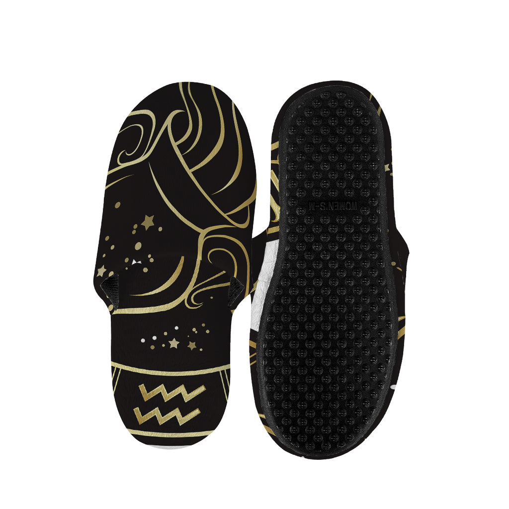 Gold And Black Aquarius Sign Print Slippers