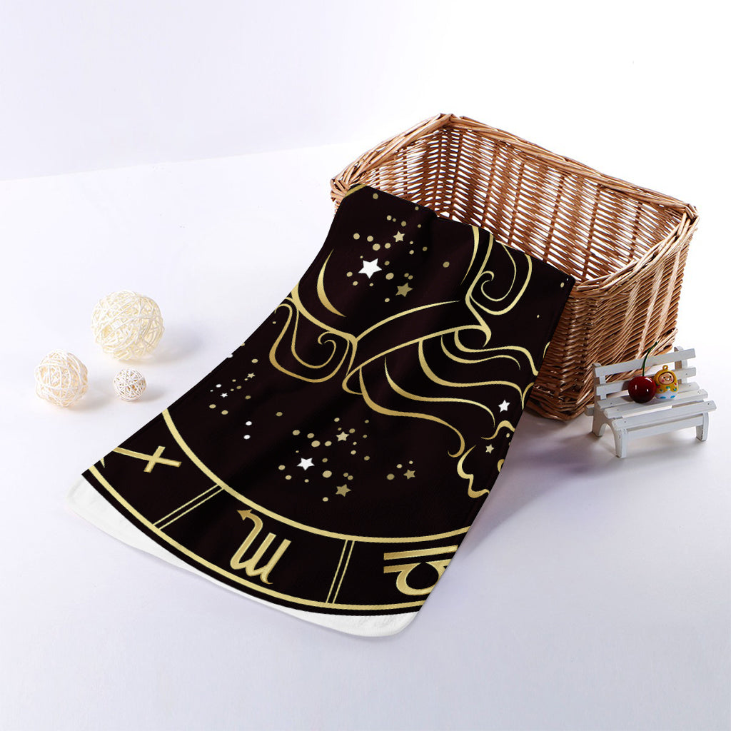Gold And Black Aquarius Sign Print Towel