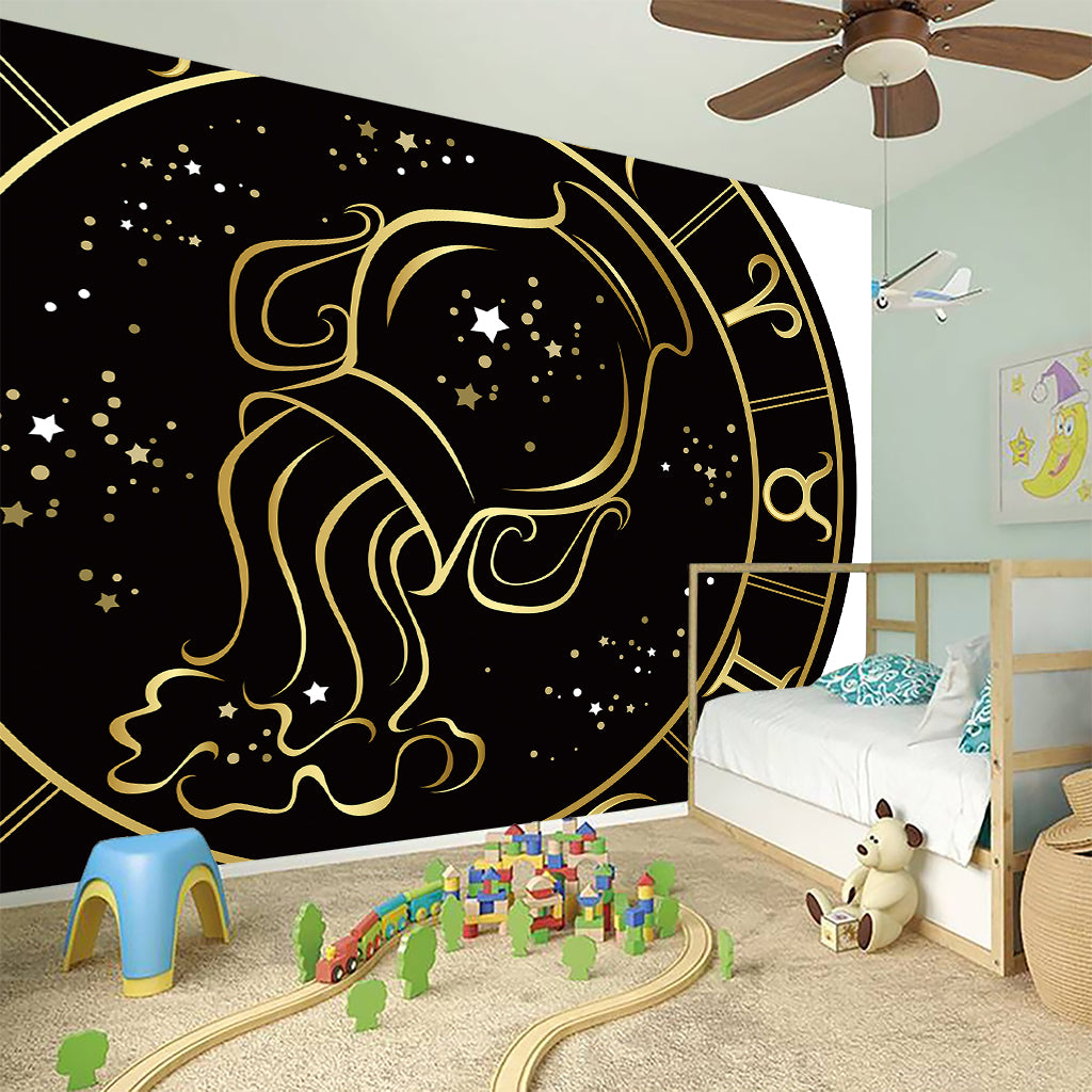 Gold And Black Aquarius Sign Print Wall Sticker