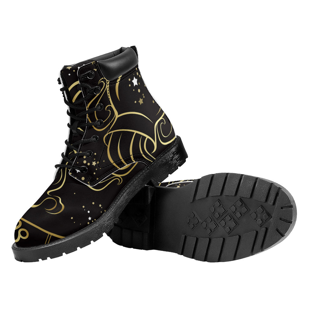 Gold And Black Aquarius Sign Print Work Boots