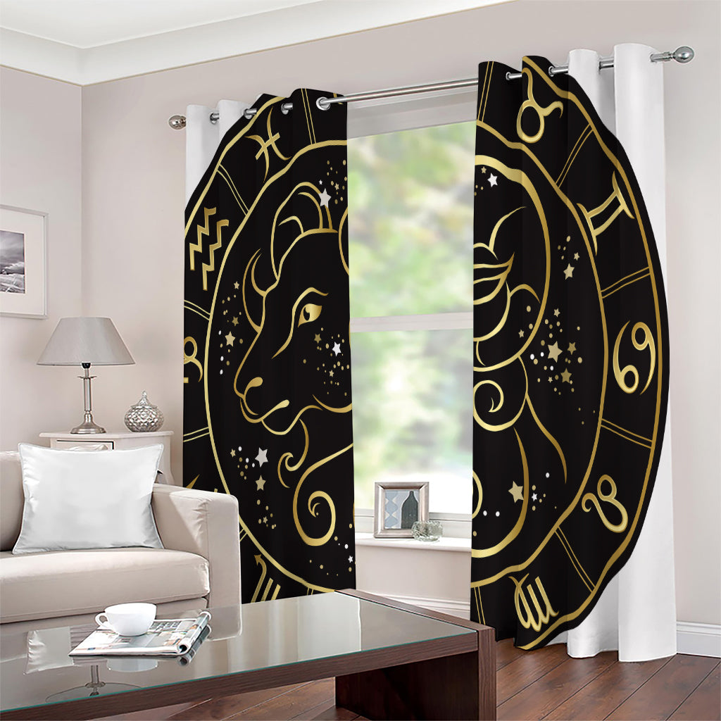 Gold And Black Aries Sign Print Extra Wide Grommet Curtains