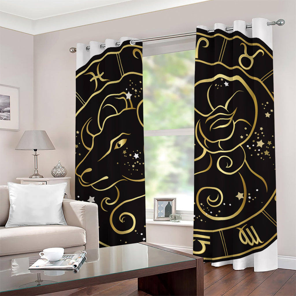 Gold And Black Aries Sign Print Grommet Curtains