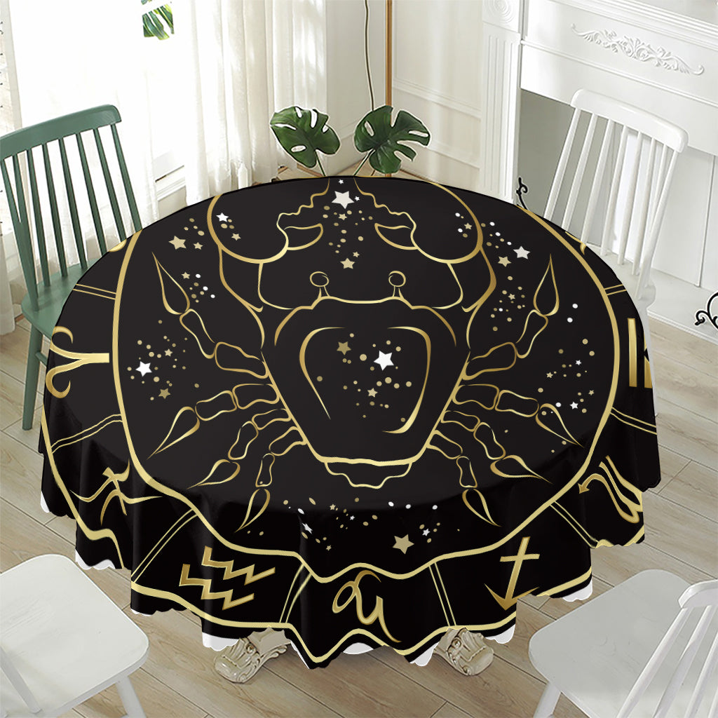 Gold And Black Cancer Sign Print Waterproof Round Tablecloth