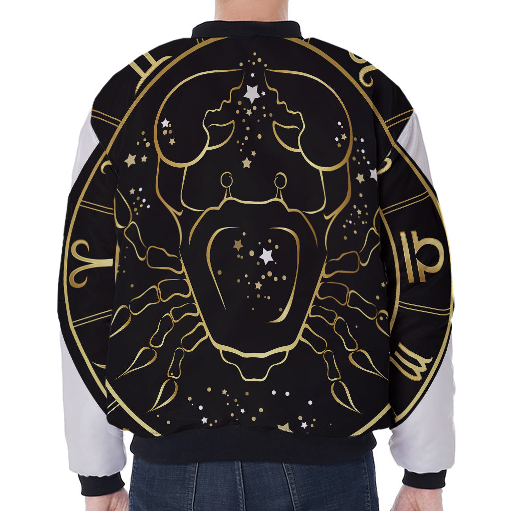 Gold And Black Cancer Sign Print Zip Sleeve Bomber Jacket