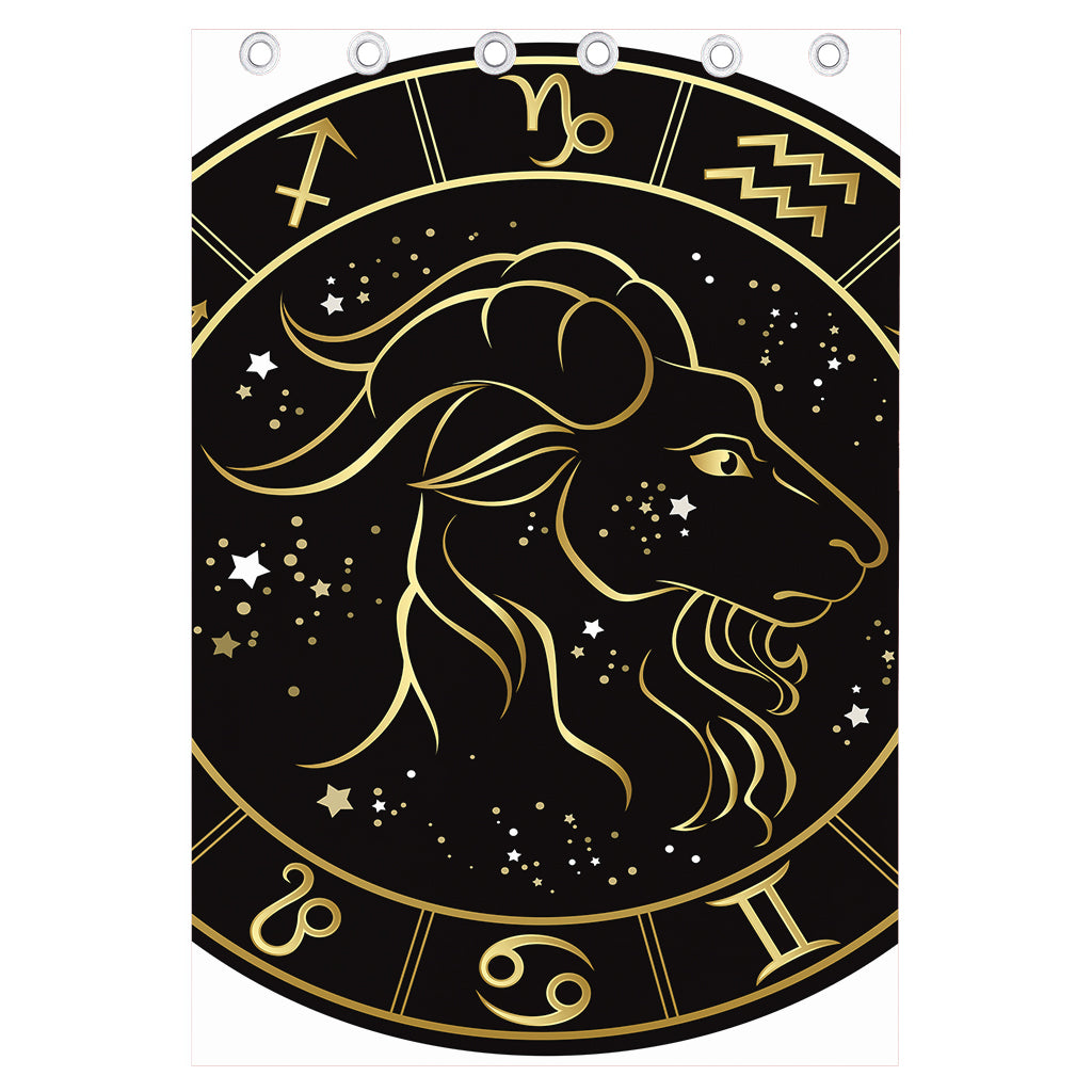 Gold And Black Capricorn Sign Print Curtain