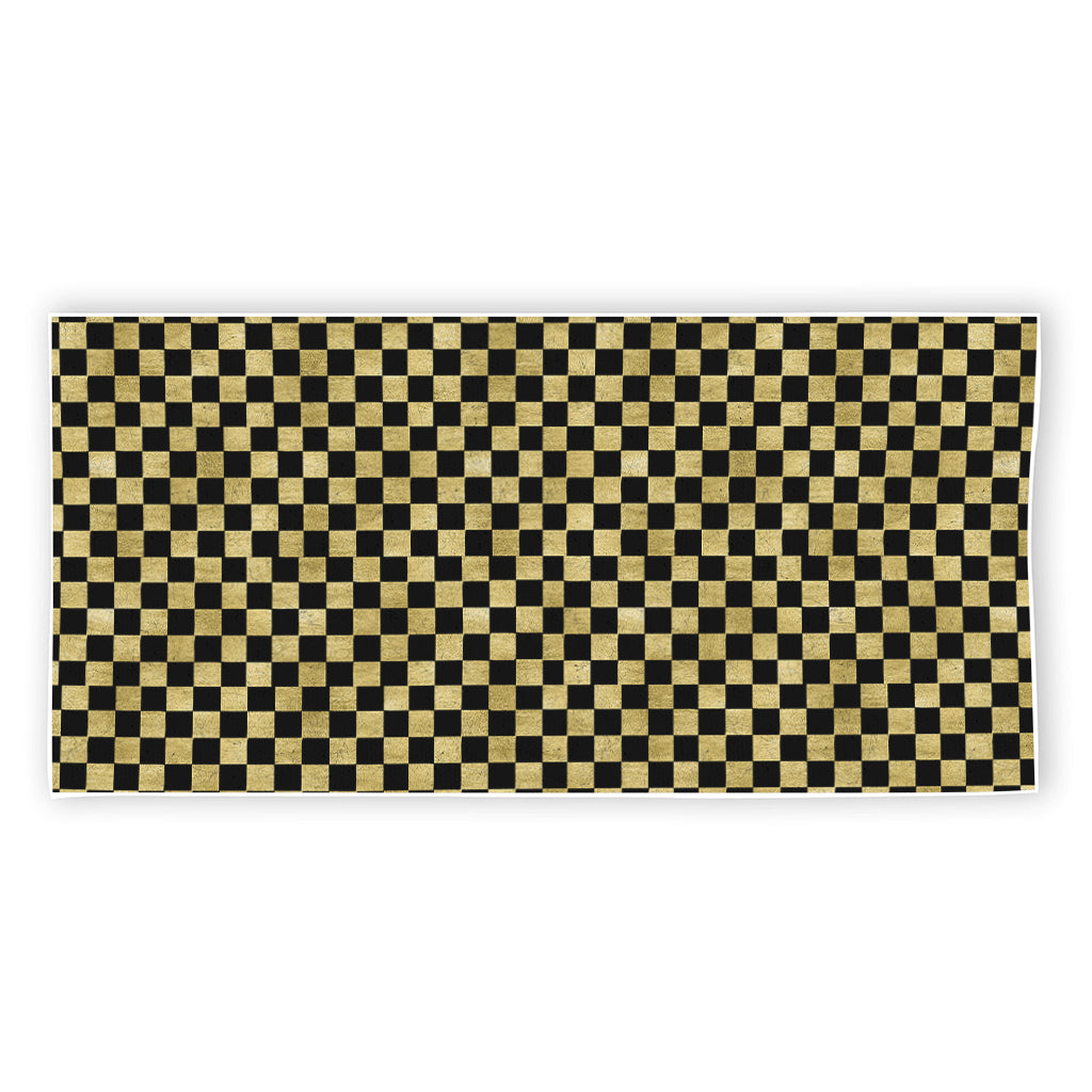 Gold And Black Checkered Pattern Print Beach Towel