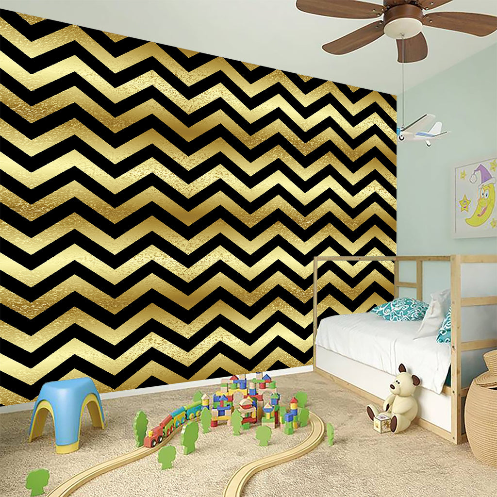 Gold And Black Chevron Pattern Print Wall Sticker