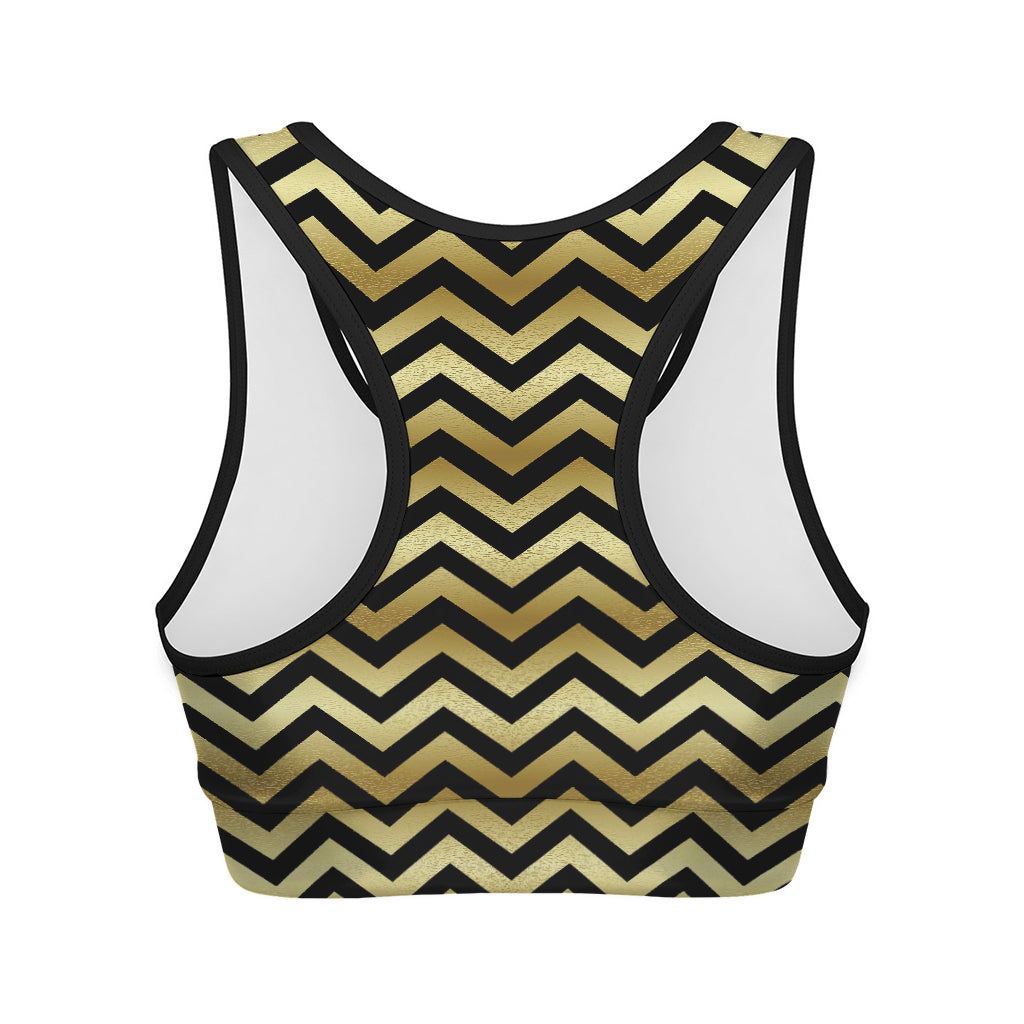 Gold And Black Chevron Pattern Print Women's Sports Bra