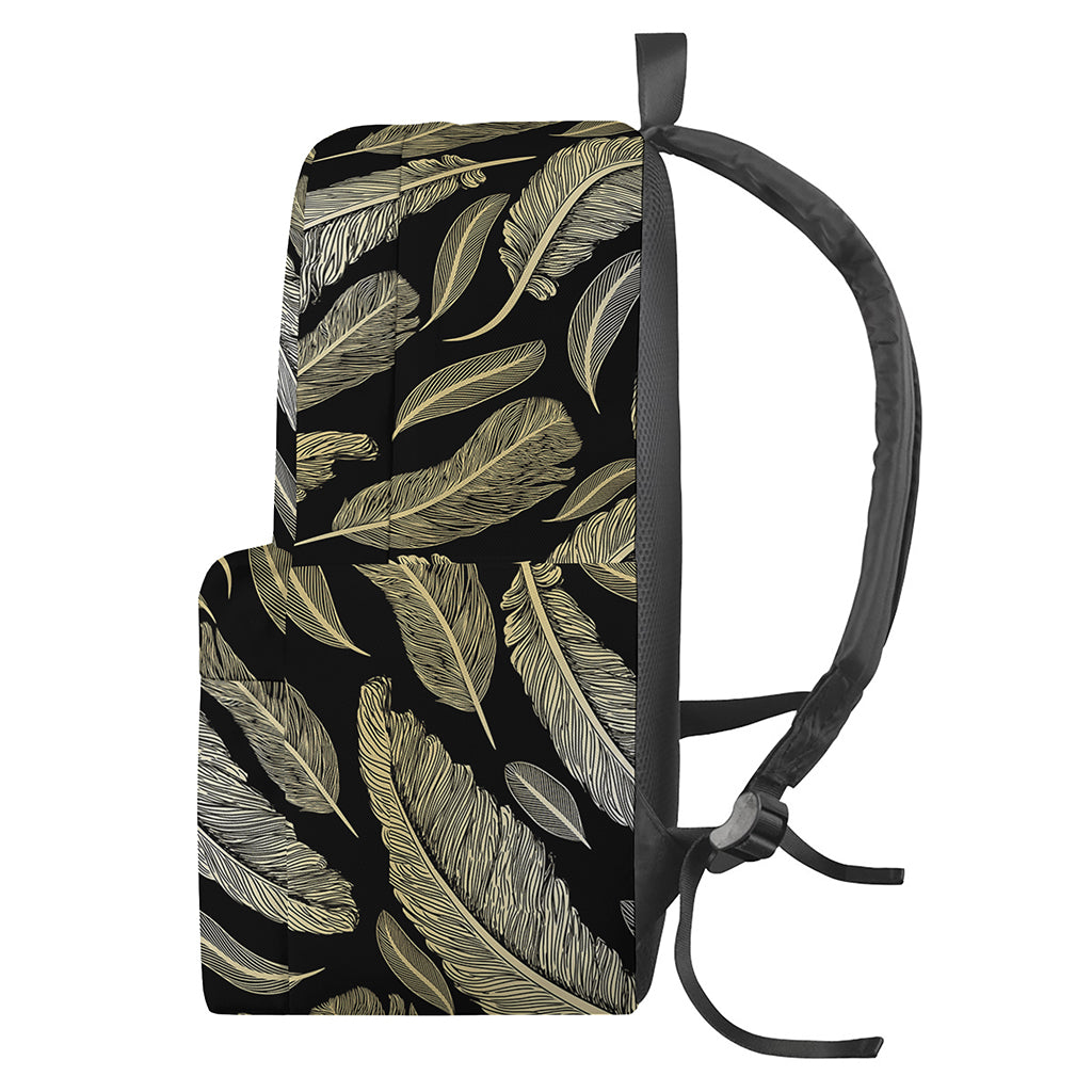 Gold And Black Feather Pattern Print Backpack