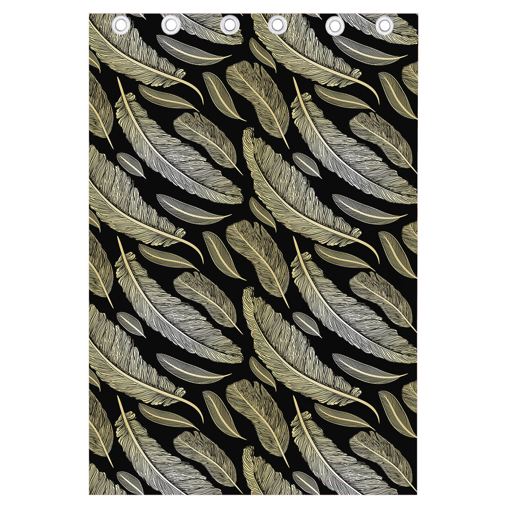 Gold And Black Feather Pattern Print Curtain