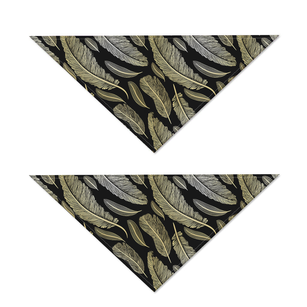 Gold And Black Feather Pattern Print Dog Bandana