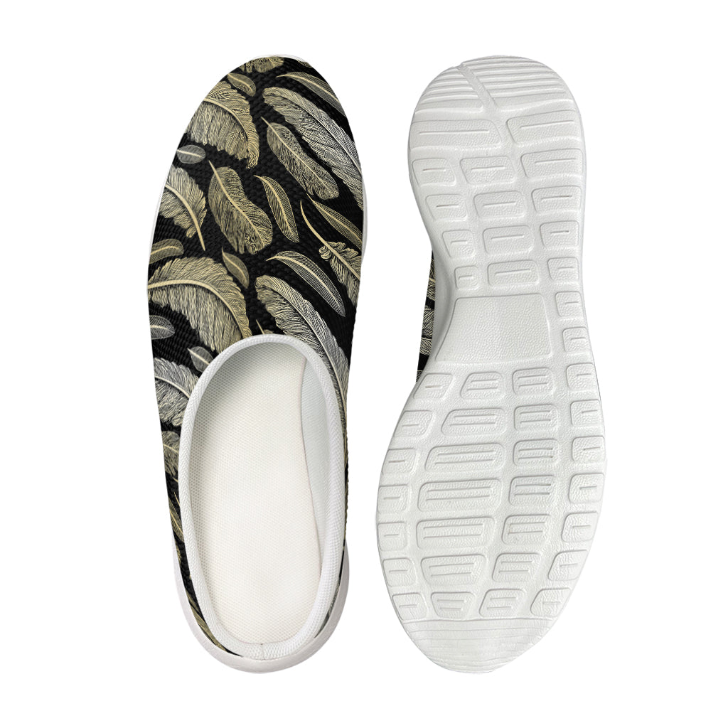 Gold And Black Feather Pattern Print Mesh Casual Shoes