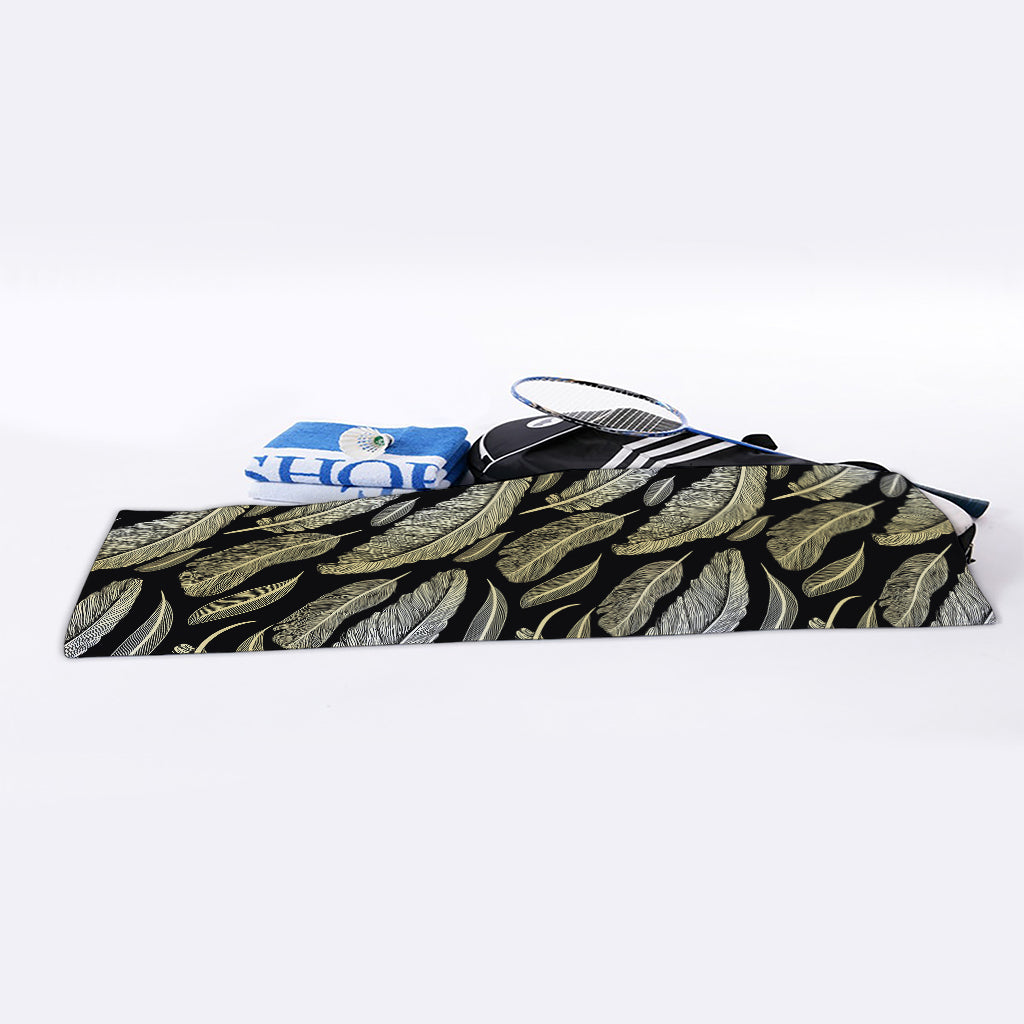 Gold And Black Feather Pattern Print Sports Towel